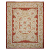 8x10 Ivory, Gold, Orange Color Hand Woven Aubusson Needlepoint  Wool & Silk Traditional Oriental Rug